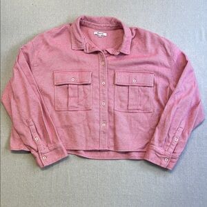 Madewell Pink Button-Down Pocket Shirt Jacket Cropped | Oversized